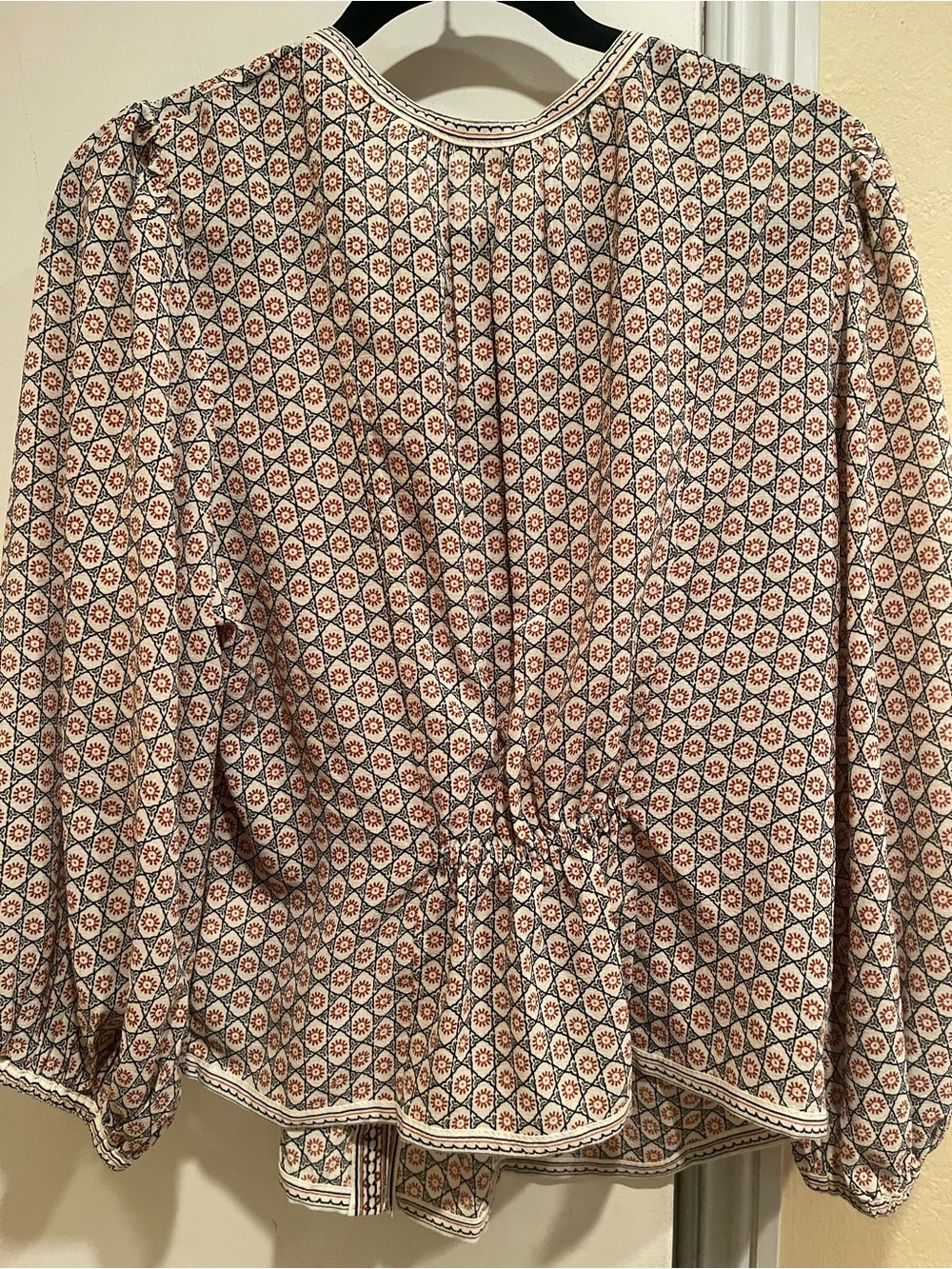 Max Studio Cream and Pink Geometric Peplum Blouse - Picture 3 of 6